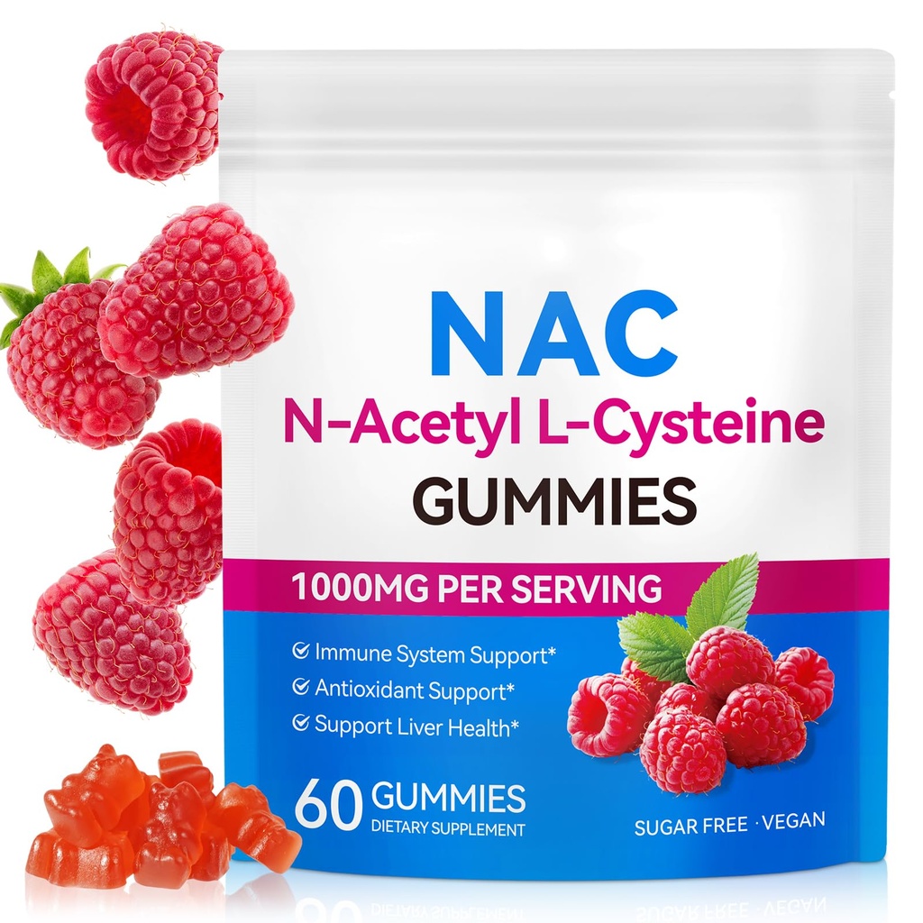 NAC Gumies za otroke in odrasle, Sugar-free NAC dodatek, N-Acetil Cysteine Lung & Jetra zdravje, Antioksidanti in imunski sistem, 60 število