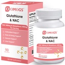 OMOGS Glutation & NAC dodatek, z vtamin B & Selen, podpira zdravje jeter, celično, antioksidant, proizvodnjo energije in imuno, Vegan & Gluten-free, 90 Veg kapsule.