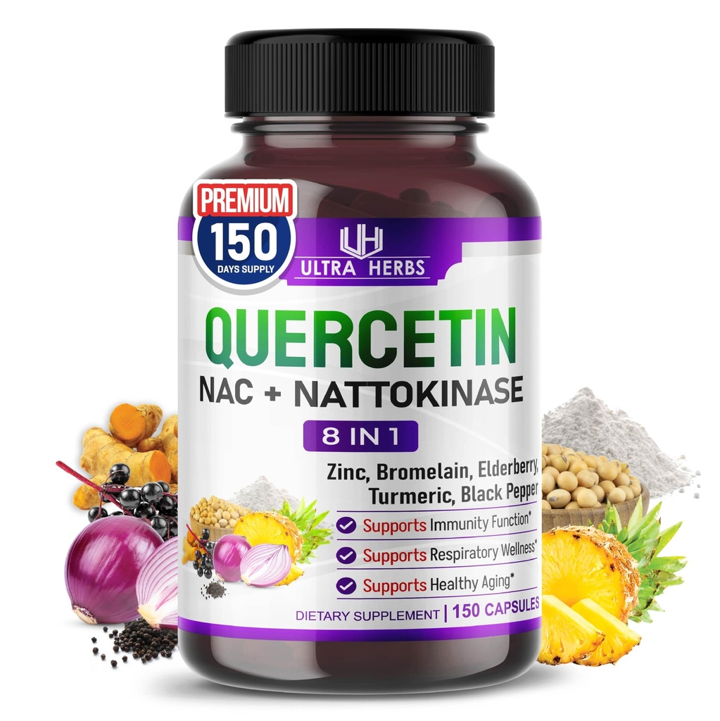 Quercetin dodatek z bromelainom, vitaminom C in cinkom, nattokinazo, NAC, Bezgovo jagodo, Bezgovo jagodo 