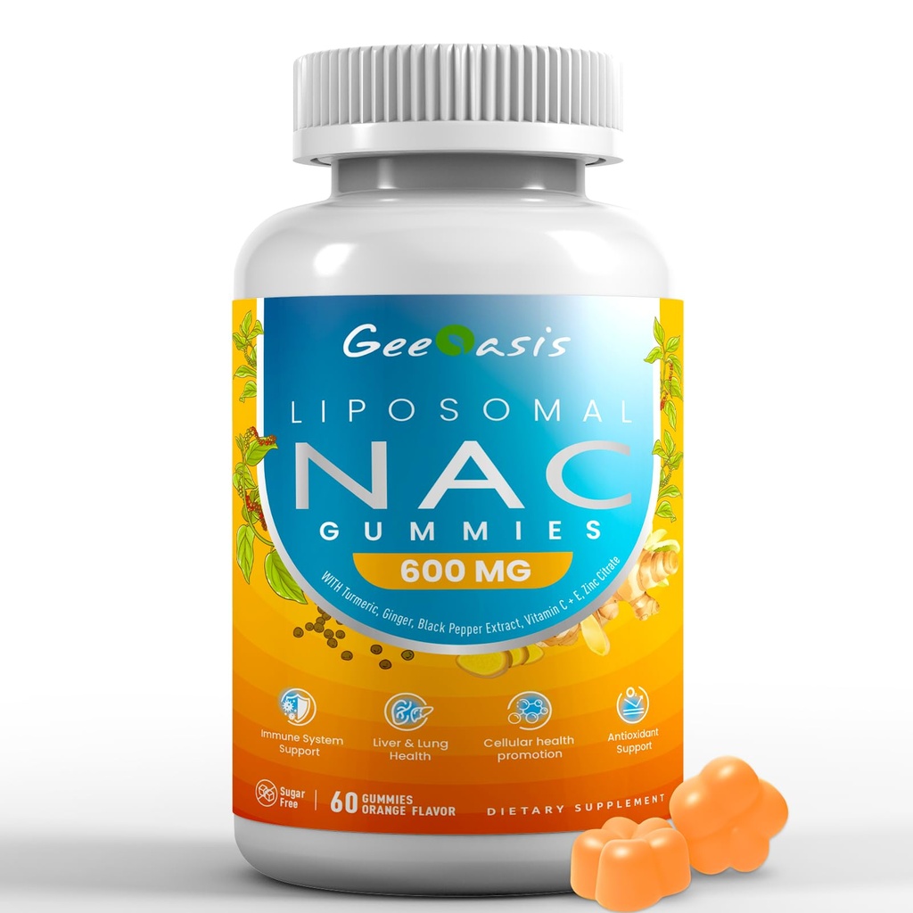 Liposomski NAC Gumies 600mg, N-acetil Cistein dopolnilo za otroke in odrasle, s kurkuma, ingver, črni poper, Imuni, Jetra in pljuča podpora, Antioksidant, sladkor brez Ananas Flavor, 60 Counts