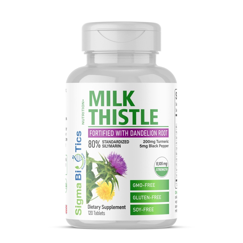 Milk Thistle Extract 9105mg – Fortified with Dandelion Root, Kurkuma, Črna paprika, NAC, Choline & Taurin – 80% Standardiziran Silymarin za podporo jeter – GSO-free, Gluten-free, Soy-free 120 tablet