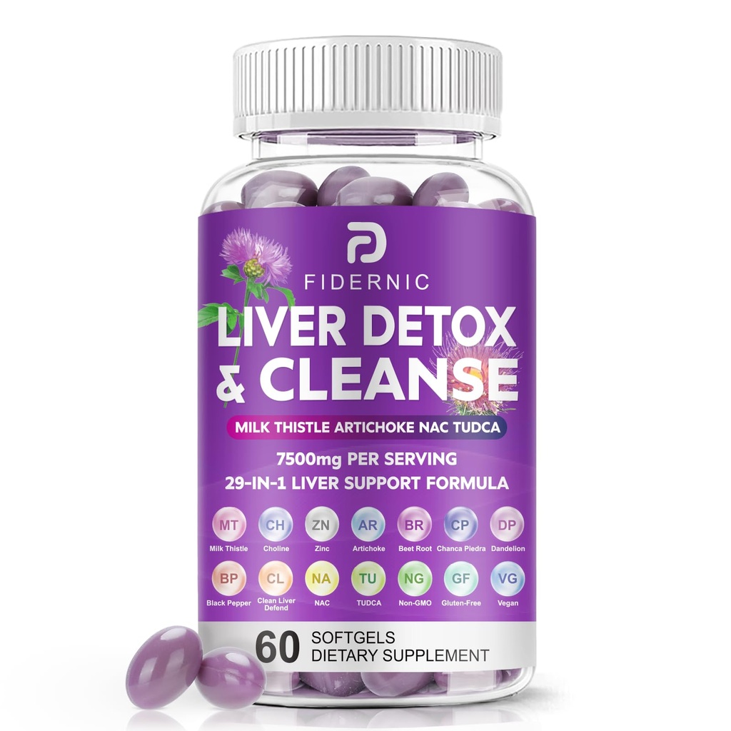 Jetrna čistila Detox & Popravila - Zeliščna jetrna podpora mleko Thistle dodatek, 7500mg Moč Jetrna zdravje Podpora s Silymarin Artichoke Extract Dandelion Beet TUDCA Choline NAC, 60 Softgels