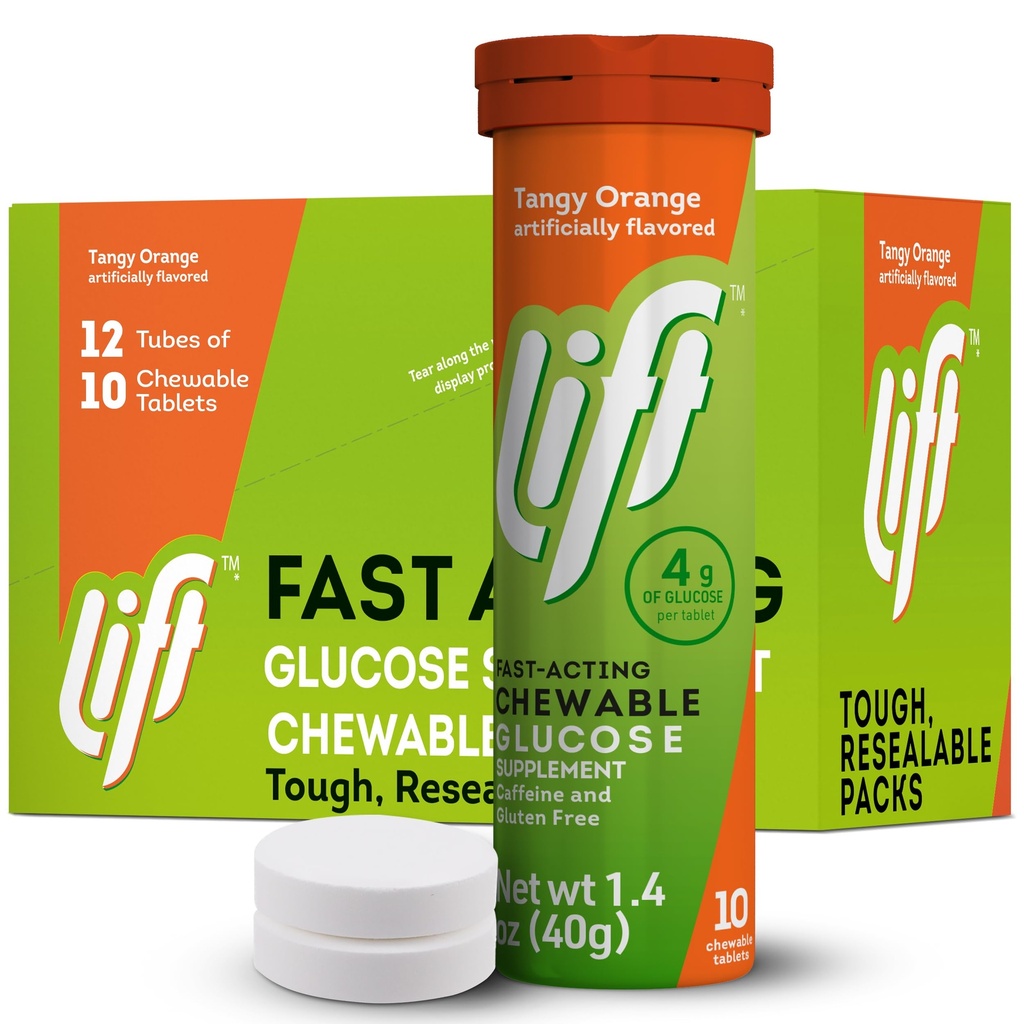 Lift Glukoza hitro delujoča glukoza žvečljive energijske tablete, oranžna, 10 ct Tube (Pack of 12)