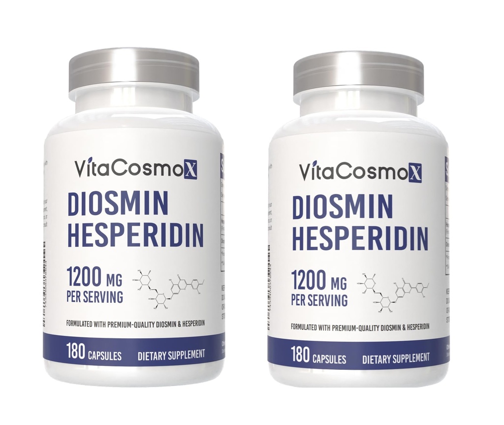 Diosmin Hesperidin 1200 mg Kompleks, 180 Kapsule, Citrus Bioflavonoidi Bogat izvleček sadja, 100% vegetarijanski, ne-GMO & Gluten brezplačno Diosmin dodatek z največjo močjo - 2 pakiranji
