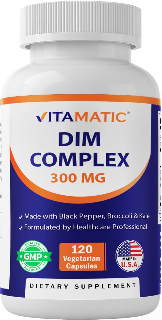 Vitamatski DIM dopolnilni kompleks za ženske in moške - 300mg - 120 Veg kapsule - izdelan s črnim poprom, Broccoli Powder & Kale Powder - Non-GMO & Gluten Free - podpira hormonsko ravnovesje