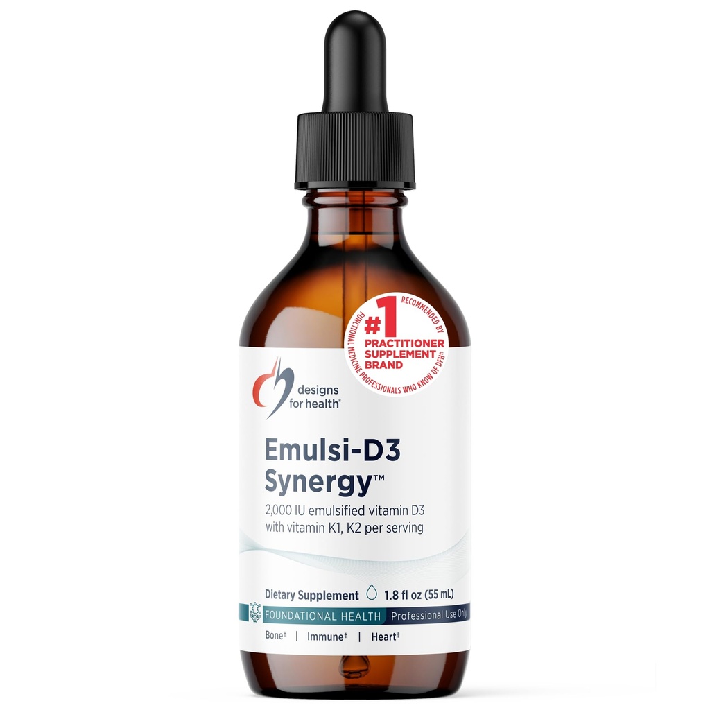 Designs for Health Emulsi-D3 Synergy 2000 IU Vitamin D Tekočina z vitaminom K - Emulgirane tekočine D3 K2 Kapljice za podporo imunskega sistema in zdravje kosti - Gluten-free + Non-GMO (55 Servings / 1,8oz)