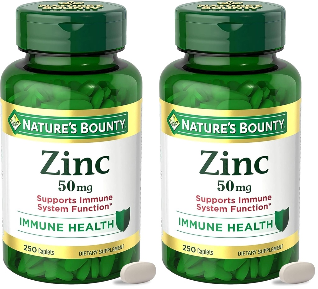 Narava Bounty Cink 50mg,Immune podpora in antioksidant dodatek,pospešuje zdravje kože,1 Caplet na dan,Gluten prost,250 vegetarijanske Caplets,(Pack z 2)