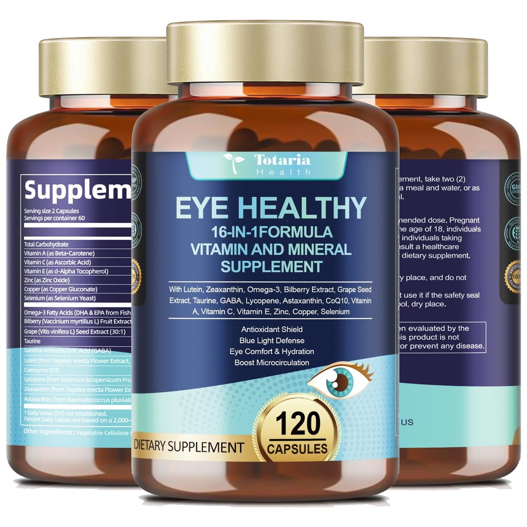AREDS 2 Eye Vitamini in mineralna borovnica Extract Omega-3, Eye Vitamin za starejše Makularno zdravje in suhe oči, Eye Vitamini Lutein in Zeaksantin Podpora očesni sev in hidracija (120 kapsul)