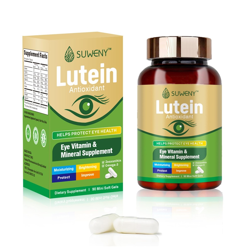 Lutein Eye Vitamini Dopolnilo za odrasle - 90 Kapsule, Podpira zdravje oči z Zeaksantin, cink, Vitamini C & E, Vegan Formula za zaščito modre svetlobe in Makularna podpora (1)