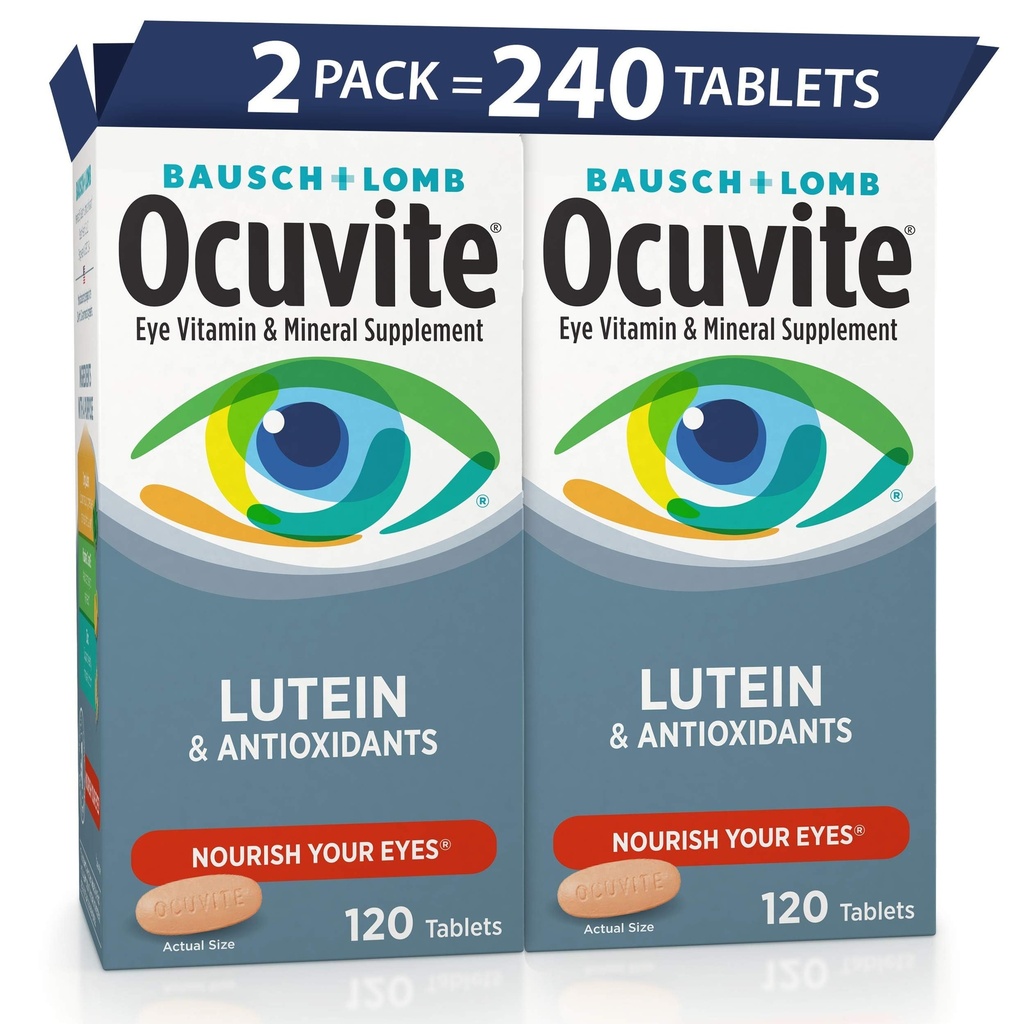Ocuvite Eye Vitamin & Mineral Supplement, Lutein & Antioksidant Vitamini A, C, E, cink za zdravje oči, Vitamini za oči, 120 tablet (Pack z 2)