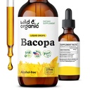 Wild & Organic Bacopa Tincture - Podpira mirno, Fokus, Clariteta - Bacopa Monnieri dodatek tekočine - Brezalkoholne kapljice z Brahmi ekstrakt - Vegan, Sugar-free - 2-mesečni dovod - 2 fl oz