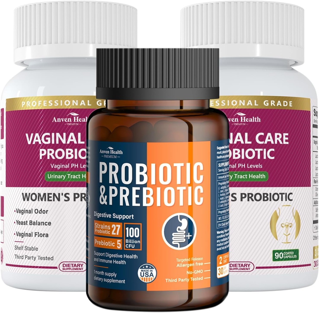Ženski vaginalni probiotiki + 100 milijard probiotikov z organskimi prebiotiki za črevesne pregestivne in imunskega zdravja paket – Total Wellness, Inside in Out!