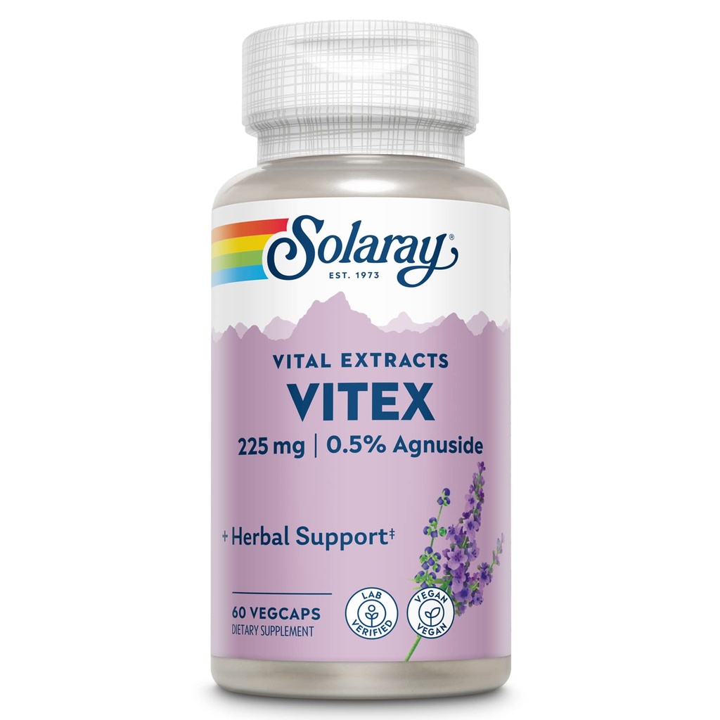 SOLARAY Vitex Berry Extract 225 mg - Chasteberry Supplement for Women - Tradicionalna Hormone Balance podpora - Chaste Tree Berry - Vegan, Lab Preverjeni - 60 Serving, 60 VegCaps