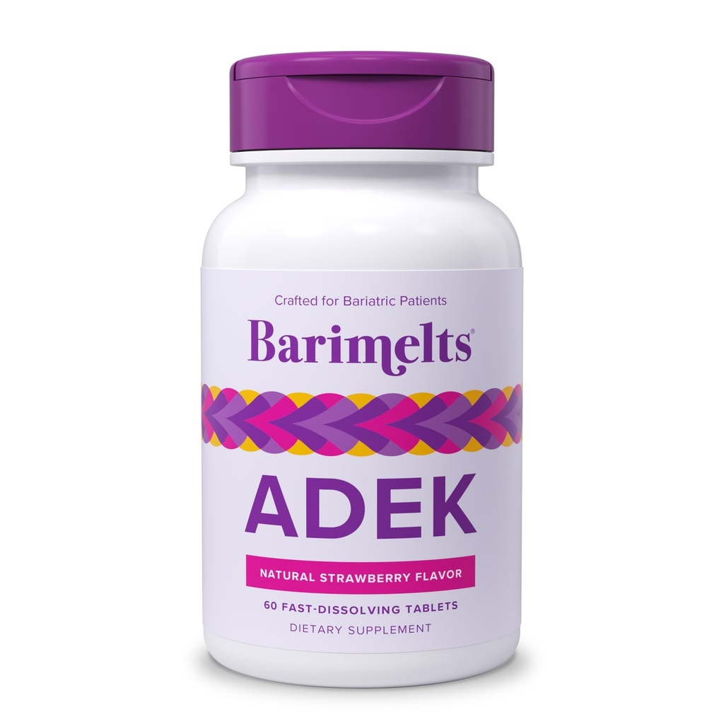 Barimelts ADEK - 60 hitro raztapljajoče tablete (2-mesečna zaloga) - Bariatrični vitamini brez sladkorja za ženske, vključno z vitaminom A, vitaminom D, vitaminom E in vitaminom K, naravno jagodno aromo