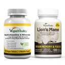 Vegan Vitality Brain Nutrition Bundle - Levi Mane Nootropic kapsule in Vegan multivitamini. Visoka moč rastlin na osnovi dodatkov za spomin in fokus in splošno zdravje za Vegane in vegetarijance
