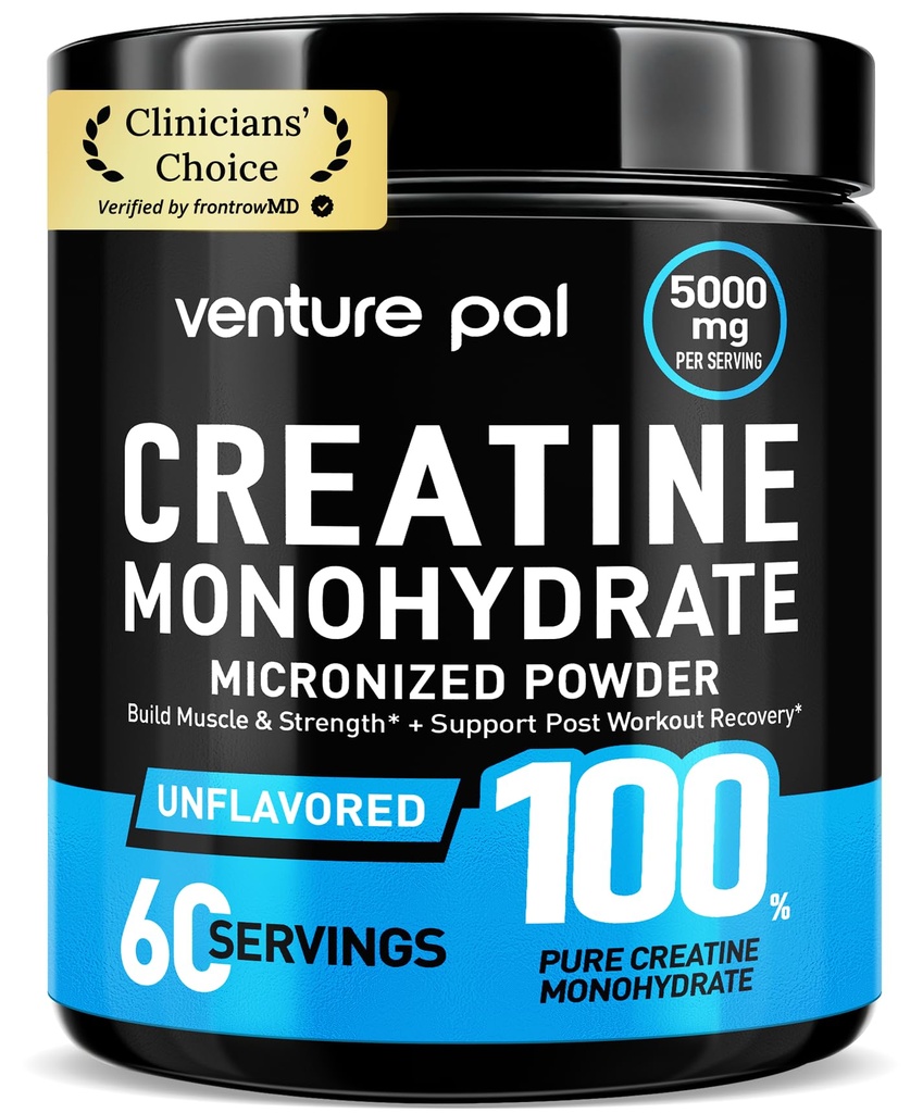 Venture Pal 100% Pure Mikronized Kreatin monohidrat v prahu, Nearomatiziran Kreatin za ženske in moške, Vegan, Keto, Gluten Free, 5 g (5000mg) na Serving, Creatina Monohidratada en Polvo
