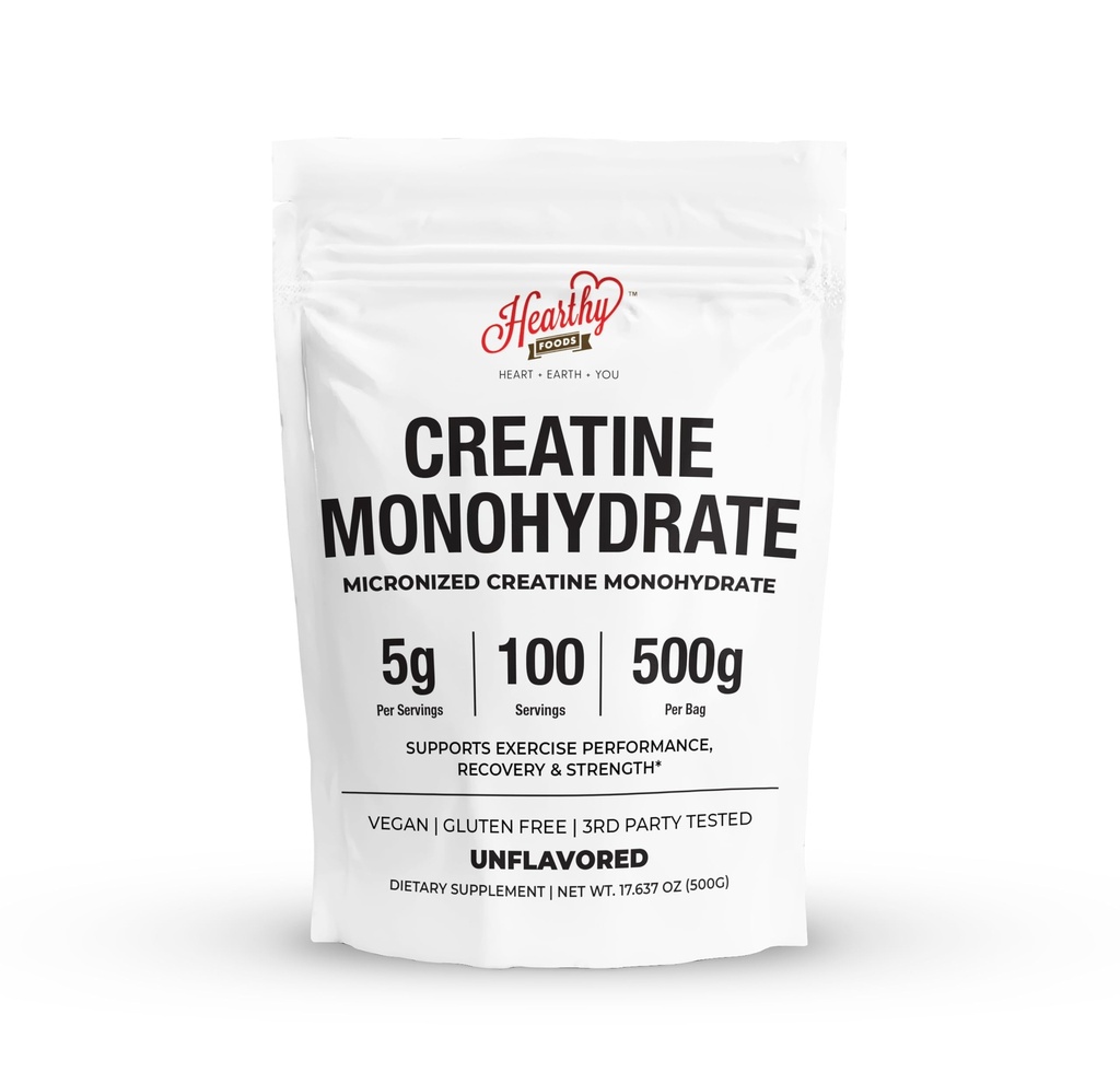 ŽIVILA SRCE Kreatin monohidrat Mikroniziran prašek 500G - 100 Serving, 5000mg na strežbo (5g) - za moške in ženske rast mišic in okrevanje - UNFLAVORED