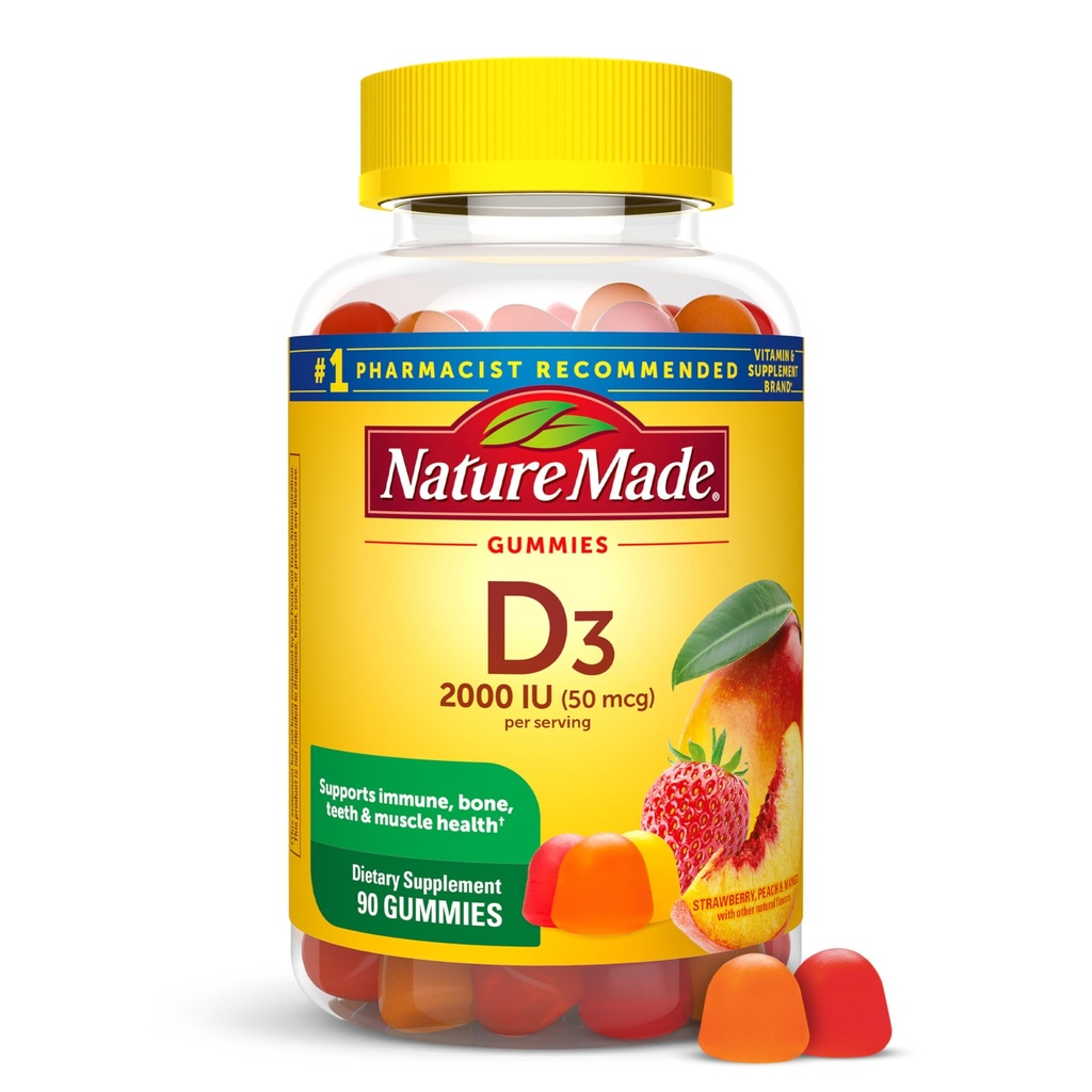 Vitamin D3 2000 i.e. na serviranje žvečilnih gumijev, kosti, zob, mišic in imunskega zdravja, 45 dnevna zaloga, 90 vitamin D Gumijev za odrasle