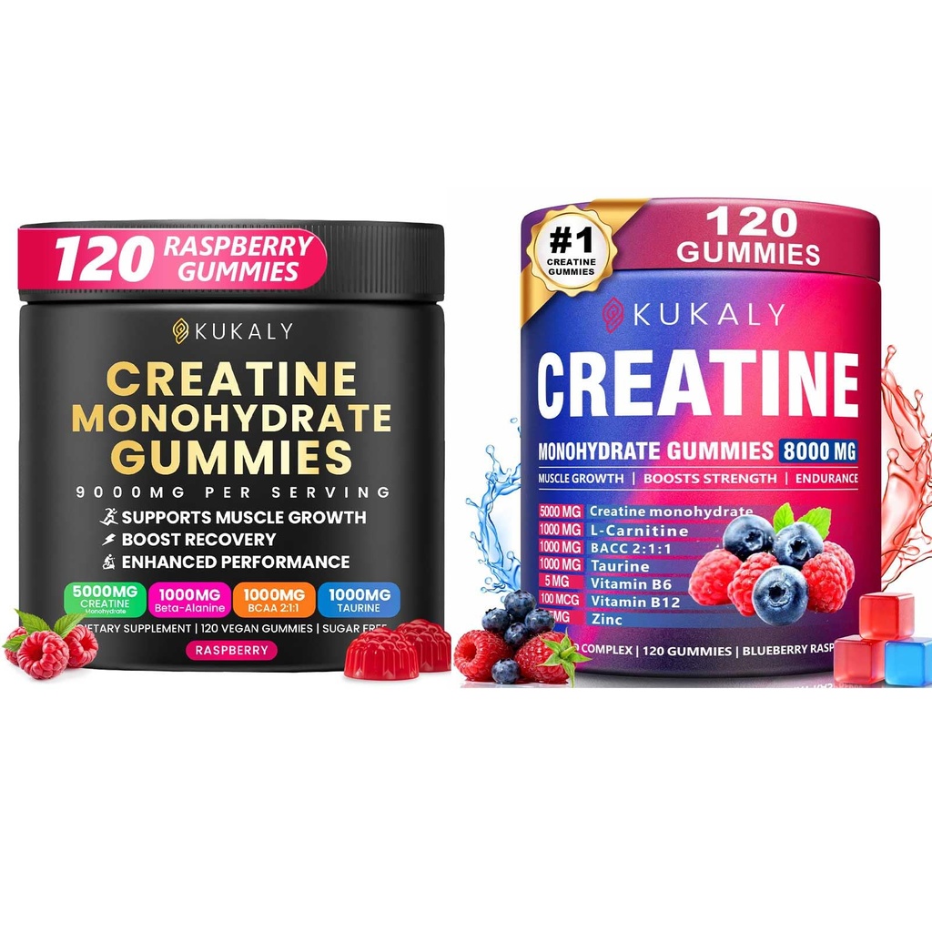 Kreatin monohidrat Gumiji za moške in ženske, 9000MG Kreatin Gumies Sladkor brez BCAA 2:1, B12 B6 za povečanje moči, Fokus & vzdržljivost, Vegan, Non-GMO