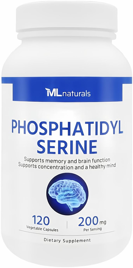 ML Naravne fosfatidil serin 200 mg (standardni) 120 zelenjavnih kapsul. Podpira funkcije spomina in možganov, ki niso GMO, NSF-Certified in cGMP- Compliant