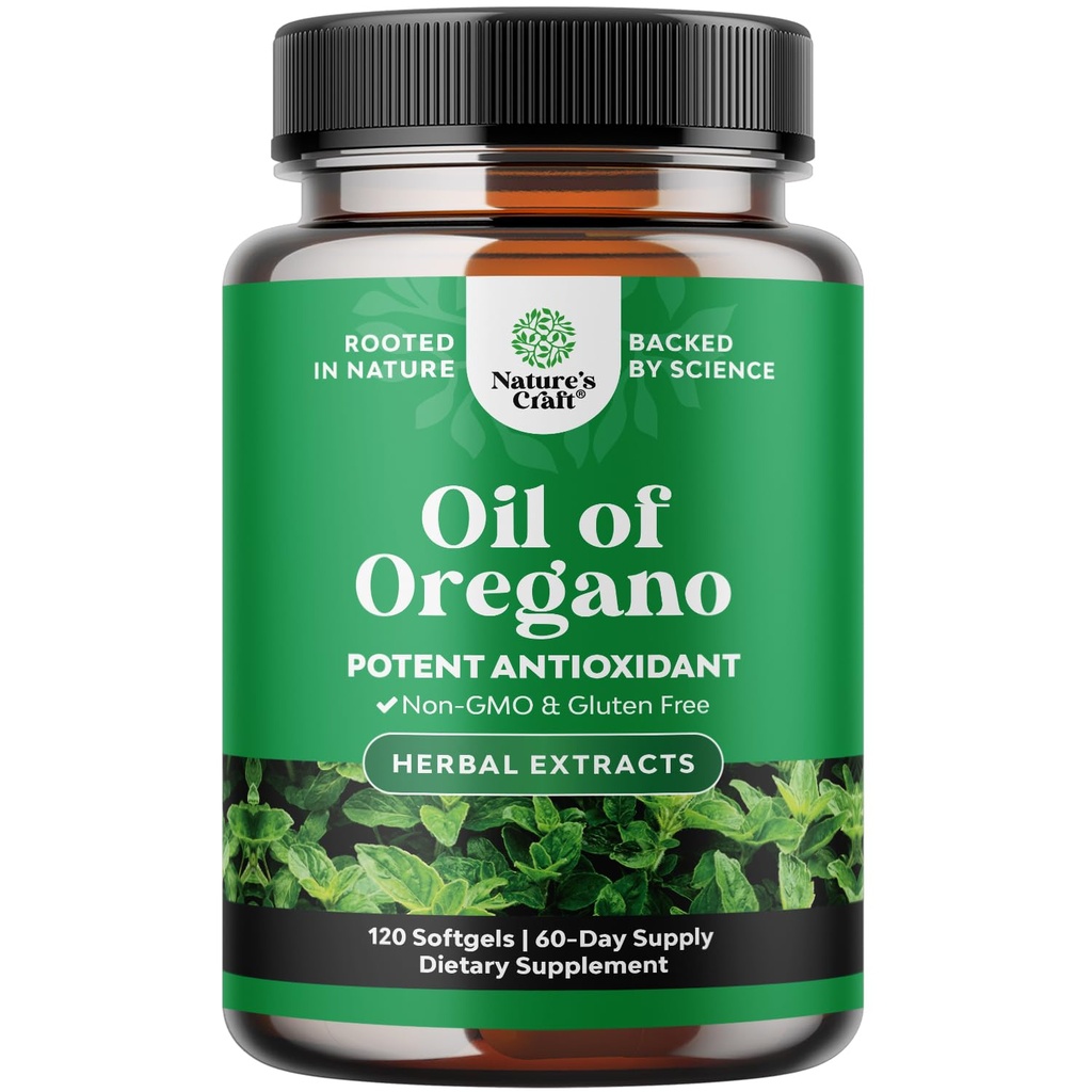 Divji origano Oil softgels - Super koncentrirani softgels Oil of Origano s Carvacrol 70% za Digestion & Imunska podpora - Zeliščni dodatki za čiščenje črevesja, Detox telesa in popravila - 120 Ct