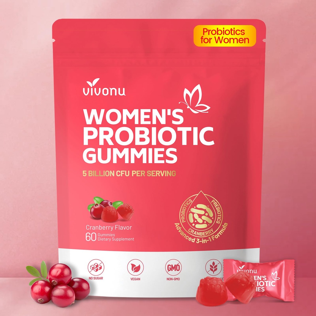 VivoNu Viginal Probiotiki za ženske, ženske probiotične Gumije, ženski balance Gumies, Prebiotik Gummy, brusnični probiotiki za žensko Vaginigal zdravje, Yeast Ph Balance 