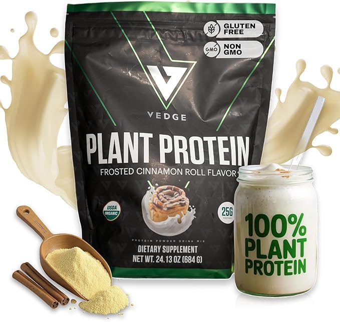 Vedge Vegan Protein Powder - Rastlinski proteini v prahu s peo, bučo in sončnico - USDA Organic, Aminokisline, Dairy Free, Gluten Free, Soy Free, Keto, Non GSO, Gladka tekstura - Cimet - 20 Servisi