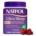 Natrol Ultra Sleep 3-in-1 100% mešanica brez zdravil za pomoč pri spanju z melatoninom, GABA & Botaniki, prehranska dopolnila, nenavadna oblika, 50 žvečilnih gumijev