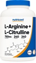 Nutricost L-arginin L-citrulin kompleks 750 mg, 240 kapsul - ne- GMO