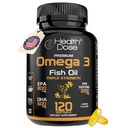 Health Dose Omega 3 ribje olje 2000mg – Lemon-Flavored Softgels z EPA 800mg & DHA 600mg za Brain, Srce, in Wellness Podpora – Enostavno-za-prebavni, Brez rib Burps – 120 Softgels, 2-mesečni dobave