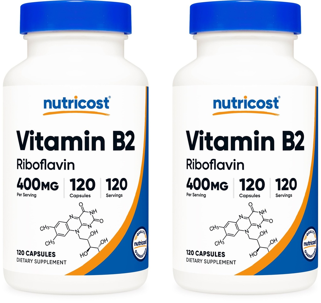 Nutricost Vitamin B2 (Riboflavin) 400mg, 120 Capsules - Gluten Free, Non-GMO (Pack of 2)