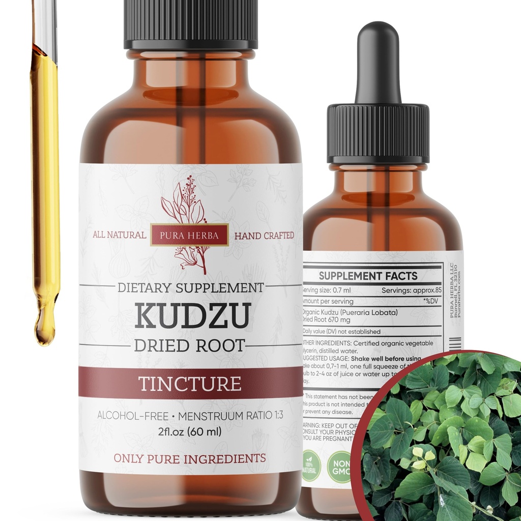Organic Kudzu Root Extract – Alkohol-free, Veganski dodatek za podporo alkoholu – 2 Fl Oz – Non-GMO, Made in USA