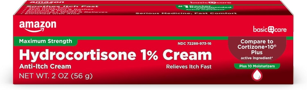 Osnovna nega Največja moč Hidrokortizon 1 Odstotek Anti-Itch Cream Plus 10 Vlažilniki, 2 unča (Pack of 1)