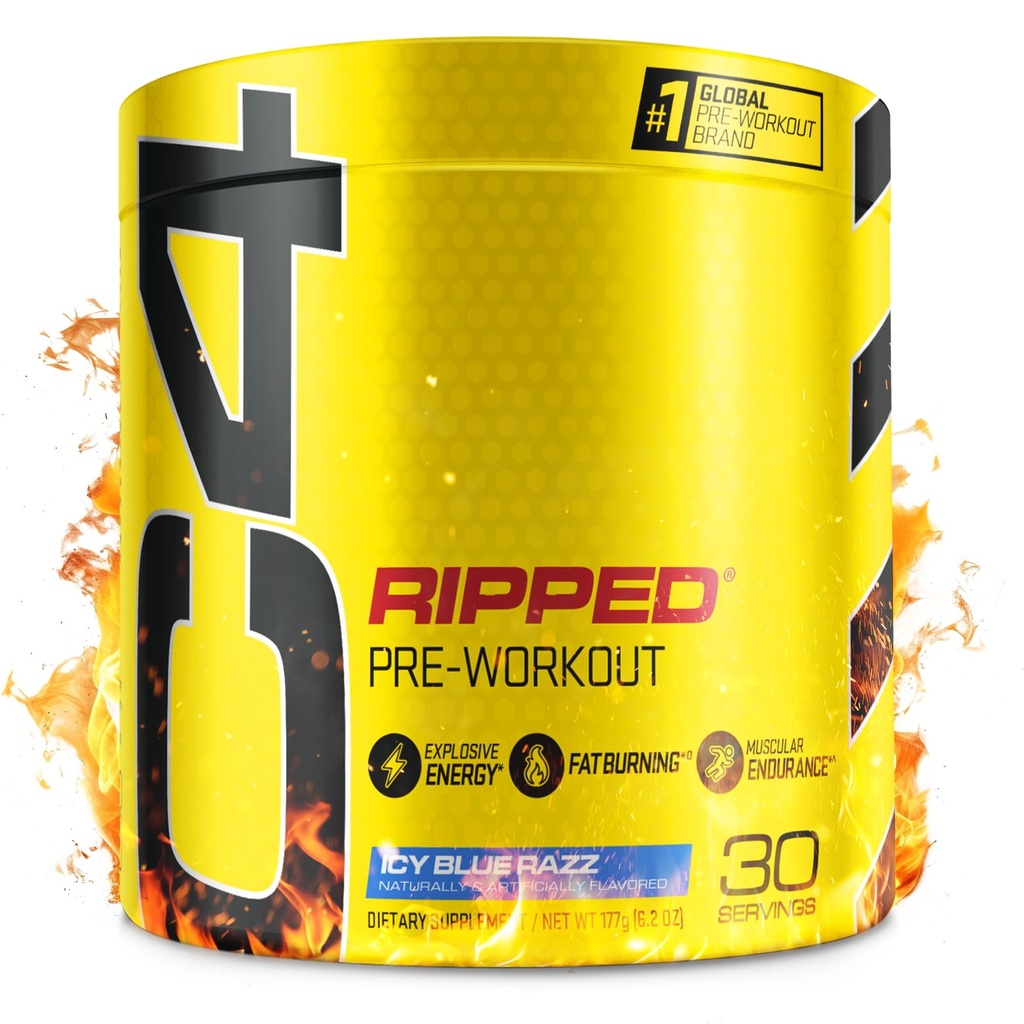 C4 Repped Pre Workout Powder for Energy, Beta Alanine, Zero Sugar Energy dodatek Preworkout za moške in ženske - 150mg Kofein + Kreatin-free - Icy Blue Razz - 30 Servings