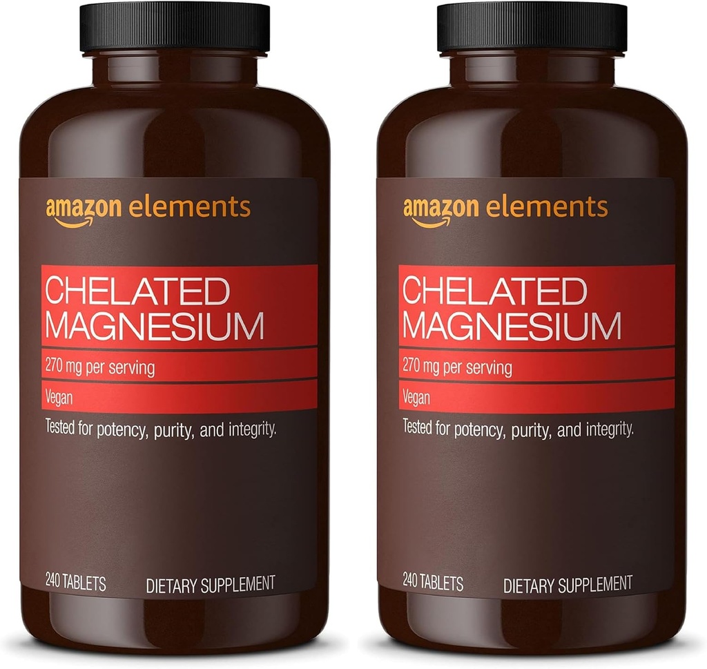 Elementi - kelirani magnezij, 240 tablet, 270 mg na odmerek, kot magnezijev glicinat Chelate, Vegan (pakiranje 2)