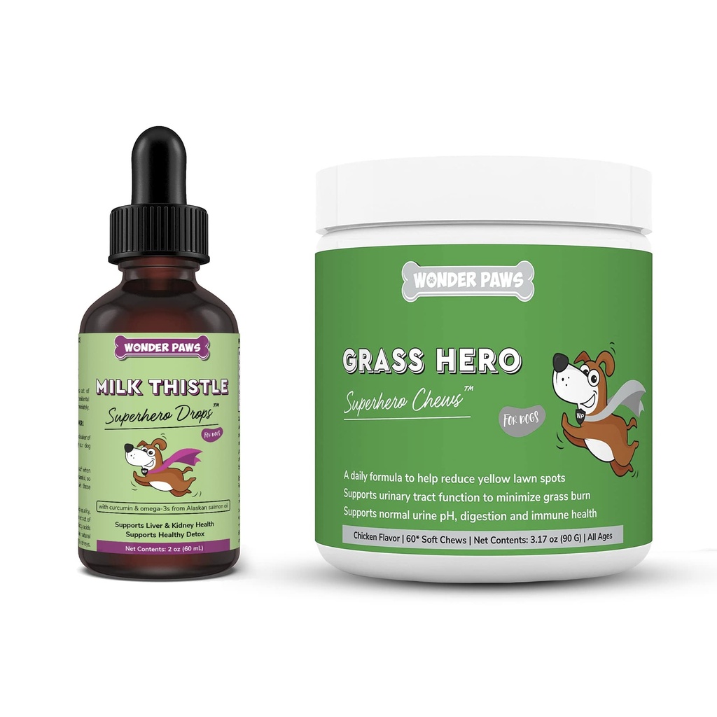 WONDER PAWS mleko osat kapljice Plus travna juha mehko žvečenje - za pse podporo jeter in ledvic, Detox & urinary Tract zdravje - mleko osat 2 Ounces - Travna Hero 60 Chews