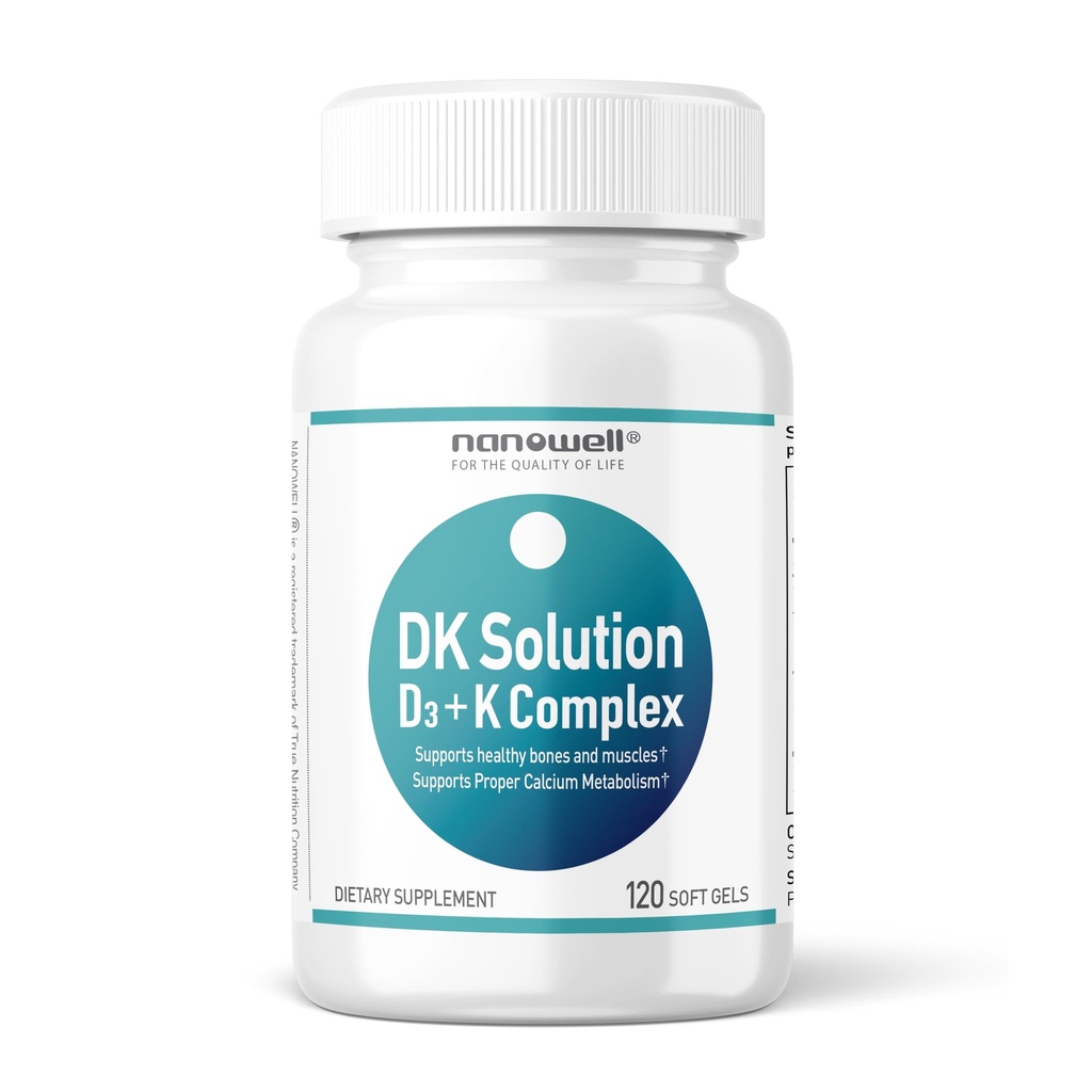NANOWELL DK Solution Vitamin D3 2000 i.e. (50 mcg) + K Complex - prehranska dopolnila za podporo kostnemu, mišičnemu in imunskemu zdravju - 120 softgels, 120 dnevna oskrba