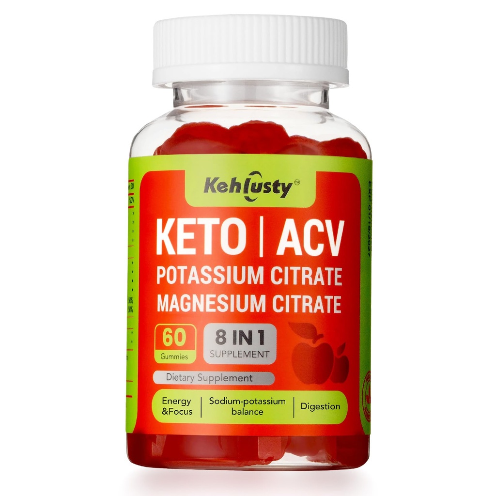 Keto ACV Gumiji za podporo hujšanju, 8-v-1 Apple Cider kis z B12, Elektroliti, Beet Root & Granate 