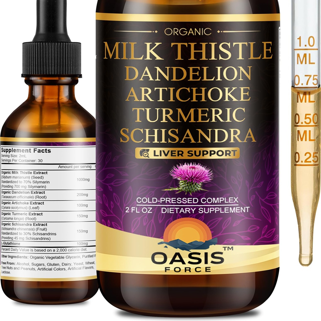 2 Pack mleko Thistle kapljice za čiščenje jeter Detox in popravila, mleko Thistle Extract tekoči dodatek z Dandelion & Artichoke za podporo jeter, Vegan, Organic, Alkohol-free, 4 FL Oz