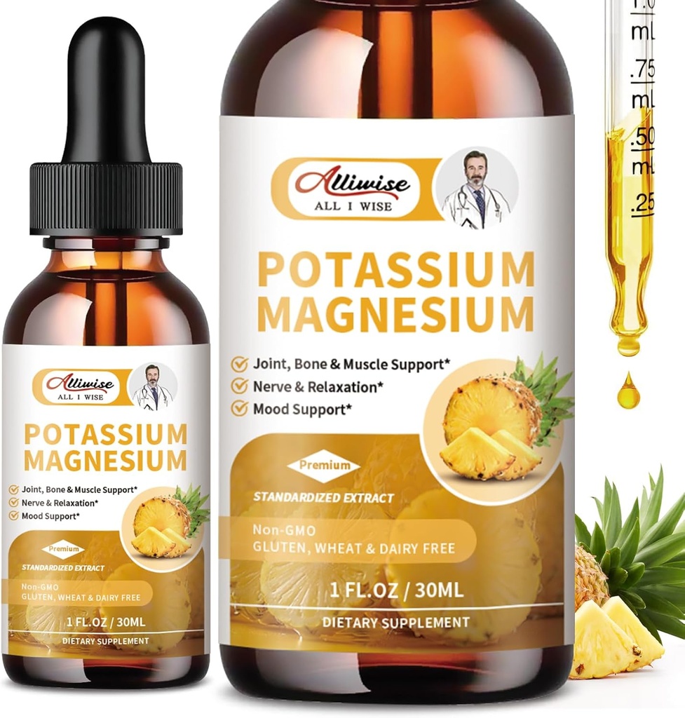 2 paket Kalijev Magnezij dodatek tekoči - visoka absorpcija miren magnezijev kompleks 500mg & kalij 99mg Plus kalcij, vitamin D3, cink za zlome nog in kosti in energijo in imunske podpore - 2 Fl oz