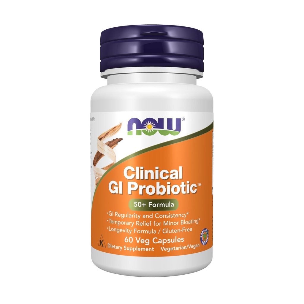 NOW Foods Supplements, Clinical GI ProbioticTM, 50+ Formula, Sev preverjen, 60 Veg kapsule