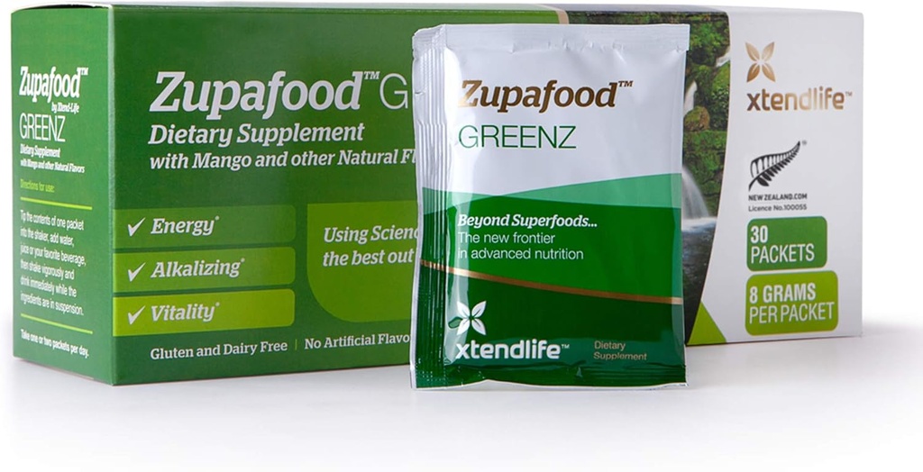 Xtendlife Zupafood GREENZ prašek - organska zelena v prahu Superfood Detox sok mešamo s Spirulina/Weatgrass za zdravje črevesja, naravno razstrupljanje in močna imuniteta 
