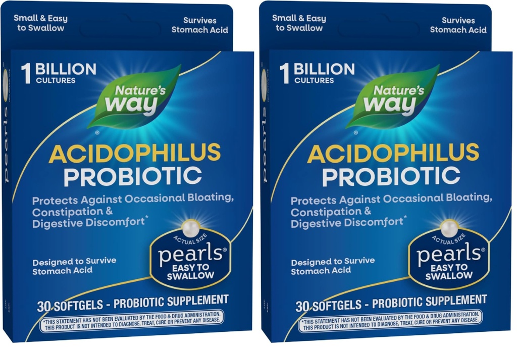 Naravne poti Acidophilus Probiotic Bisers,Podpora Prebavno ravnovesje in Gut zdravje,Zmanjšati občasno zaprtje in napenjanje*,1 Milijarde kulture,30 Softgels,(Pack z 2)