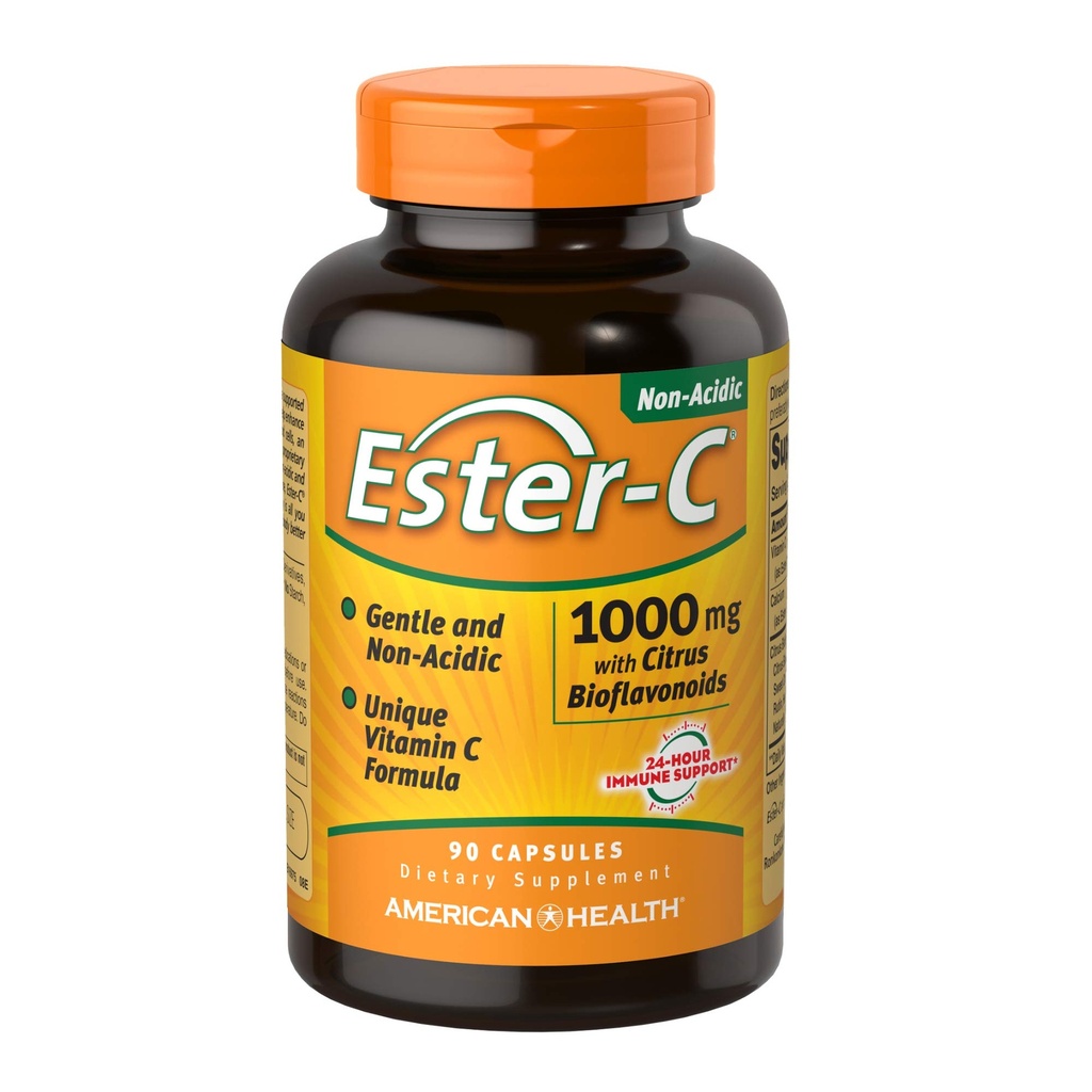 Ester-C American Health with Citrus Bioflavonoids Kapsule - 24-urna imunska podpora, Gentle On Stomach, Non-Acidic Vitamin C - Non-GMO, Gluten-free - 1000 mg, 90 Število