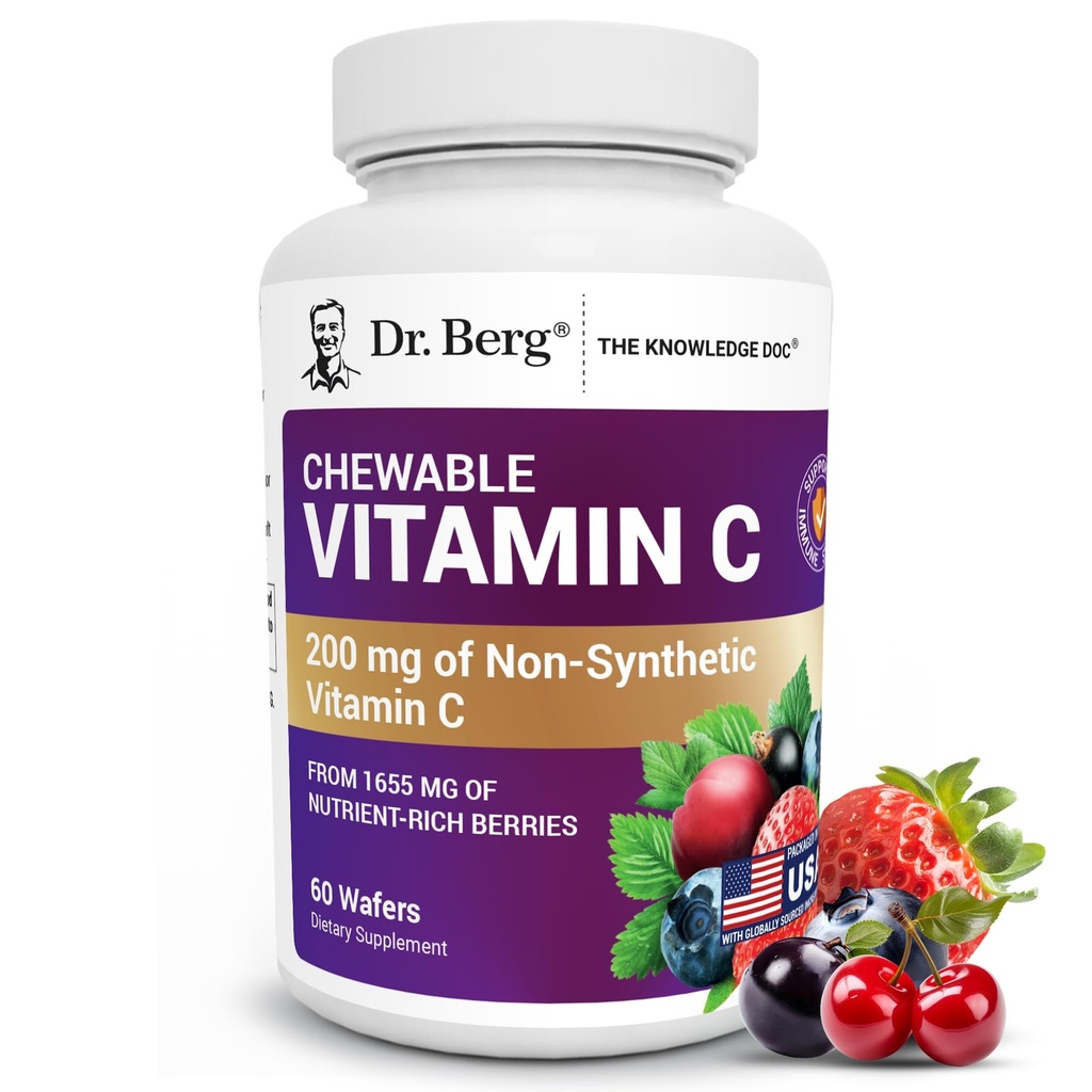Dr. Berg žvečljivi vitamin C kompleks - izdelan z organskimi, ne-GMO jagodami - 60 okusnih Wafers
