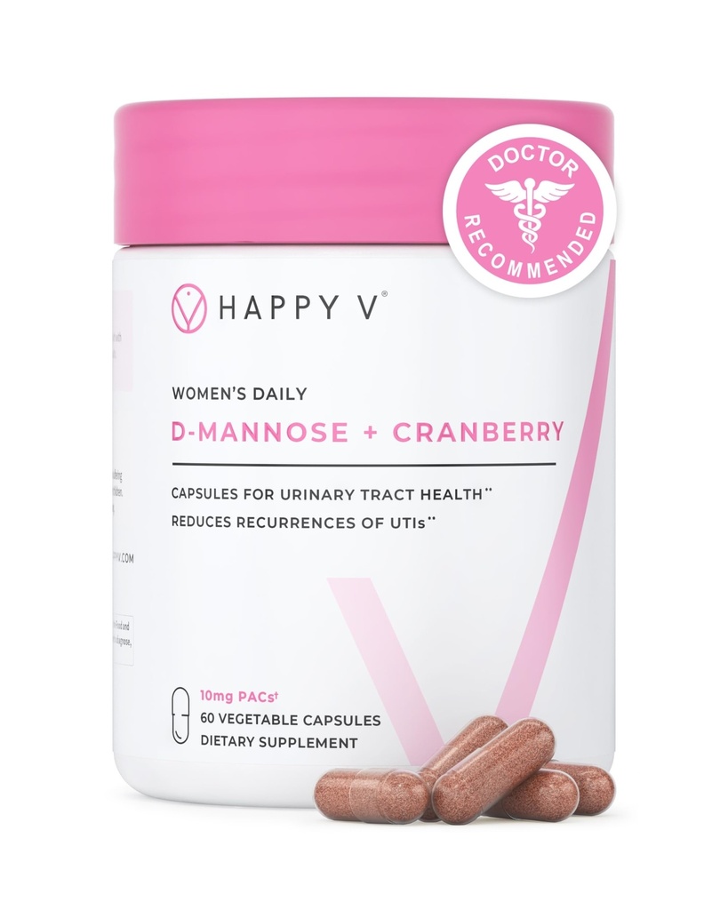 Happy v Dr. Formulated D-Mannose with Cranberry Pills for Women Cranberry for Urinary Tract infections & D Mannose Powder for UTI Infection Prevention, Bladder & Urinary Tract Health & Harmony