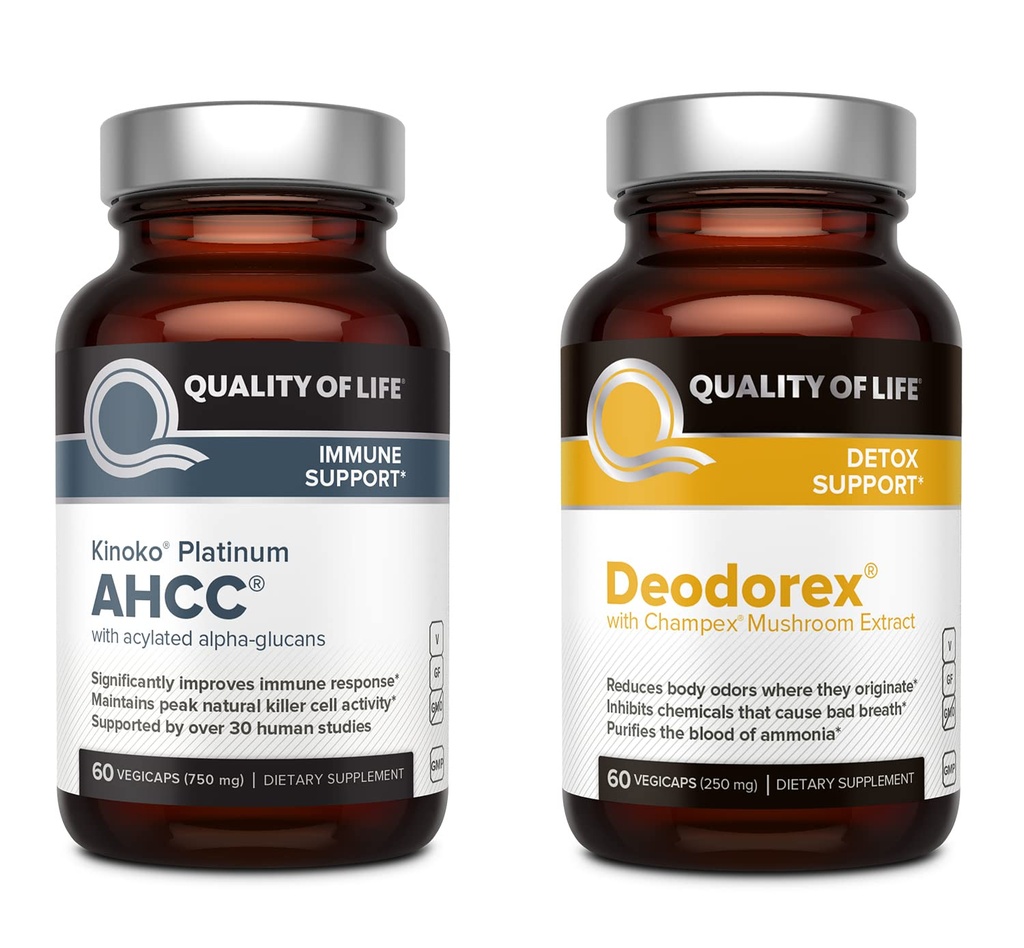 Kakovost življenja Vse naravne imunske podpore in Detox Bundle - Kinoko Platinum AHCC goba ekstrakt - Deodorex Detox podpora dodatek