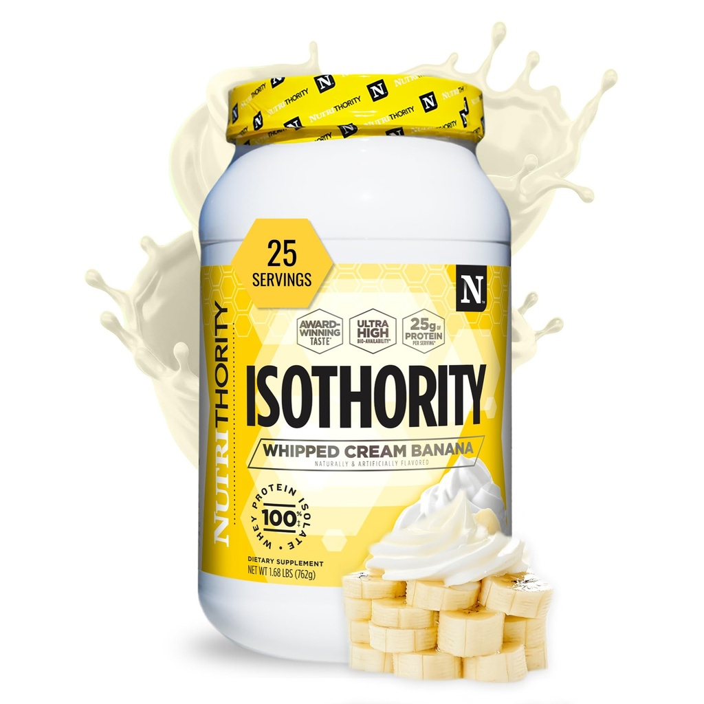 Izotority Whey Protein Isolate, Whipped Cream Banana, 2 lb - Ultra Absorbable razvejane verige aminokislin (BCAA) v prahu s 25g proteini na serviranje, nizko karbona - zgraditi mišice in pospešeno okrevanje