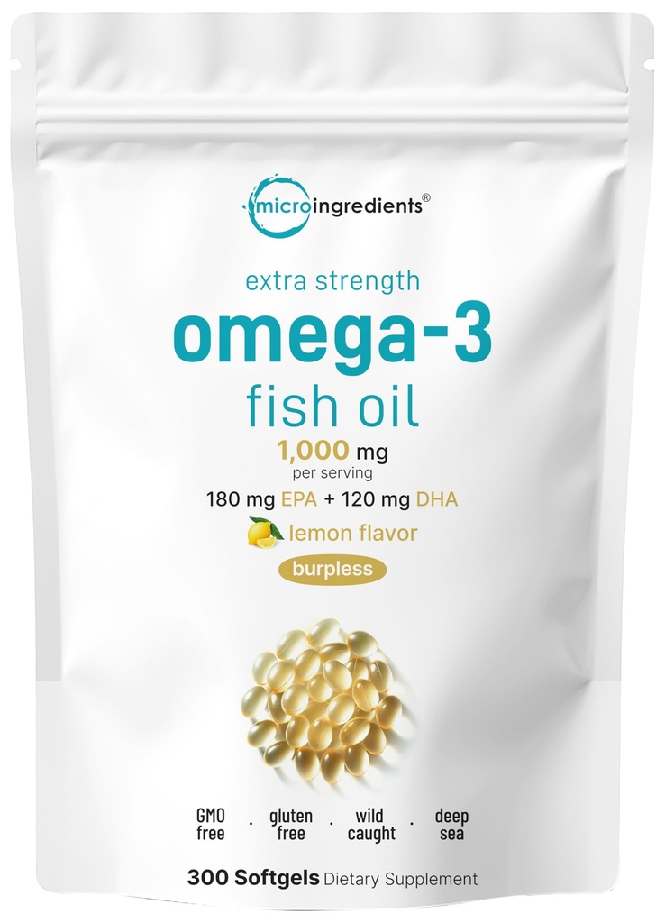 Mikro sestavine Ekstra moč Omega 3 ribje olje dopolnila 1.000mg na serviranje, 300 softgels 