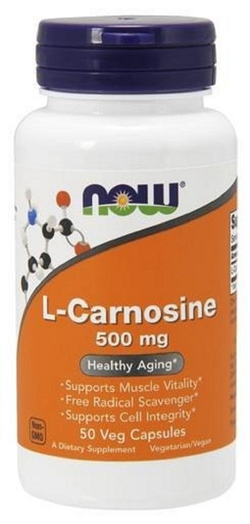 NOW Food Supplements, L-karnozin (Beta-Alanil-L-Histidin) 500 mg, zdravo staranje, 50 Veg kapsule